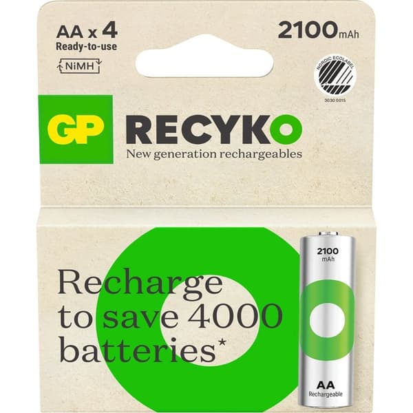 GP-akku Recyko NiMH AA HR6 2100mAh 4 kpl:n pakkaus