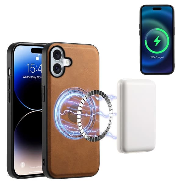 DENIOR D13 Mobilskal till iPhone 16 Läder + PC + TPU - Brun