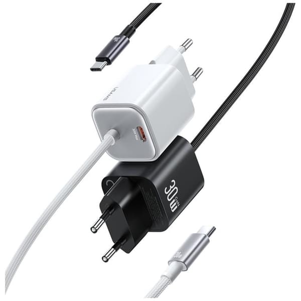 USAMS Hurtigoplader 30W 2xUSB-C GaN Mini JC - Hvid Vit