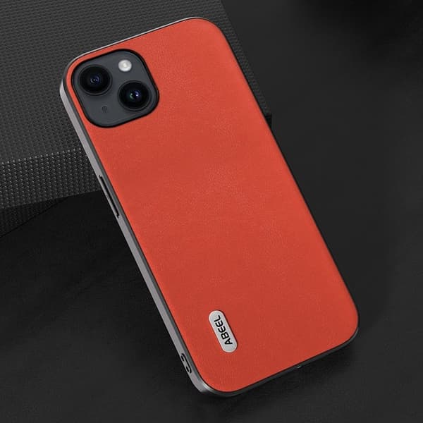 ABEEL Mobilskal till iPhone 15 Plus Texturerat PU Läder TPU Röd
