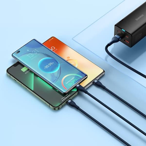 Baseus 3in1 USB-A till USB-C Lightning microUSB kabel 100W 1.2m Blå