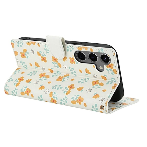Galaxy S25 Plus - S24 Plus Plånboksfodral Rhombic Floral A3 Vit