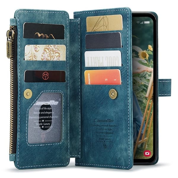 CASEME Konstläder Plånboksfodral för Samsung Galaxy S23 FE med Rem - Blå