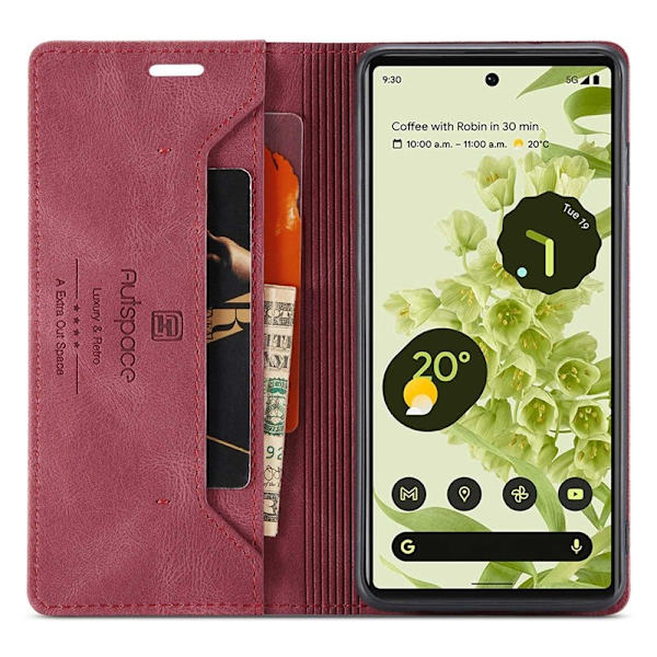 AUTSPACE A01 Series Google Pixel 6 Plånboksfodral Konstläder - Röd