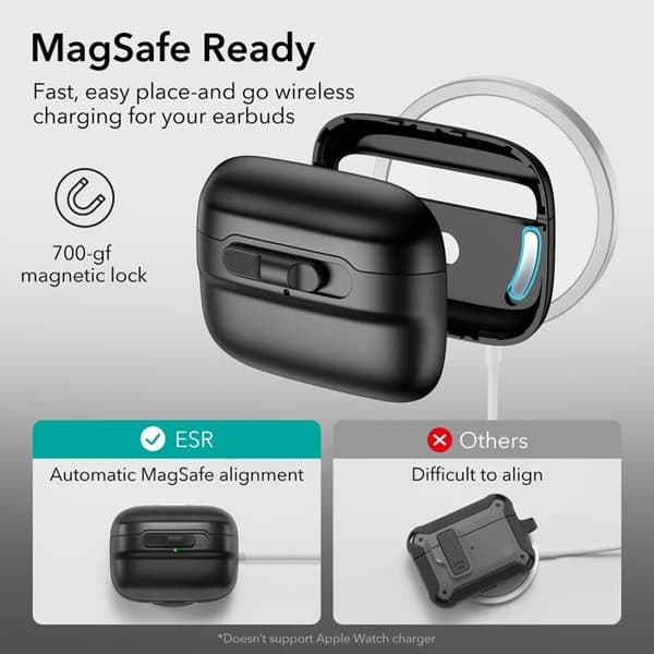ESR Airpods Pro 1/2 Skal Magsafe Pulse Halolock - Sort Black