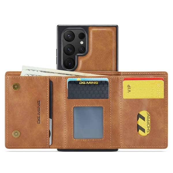 DG.MING M6 Series Konstläder Plånboksfodral för Samsung Galaxy S25 Ultra - Brun