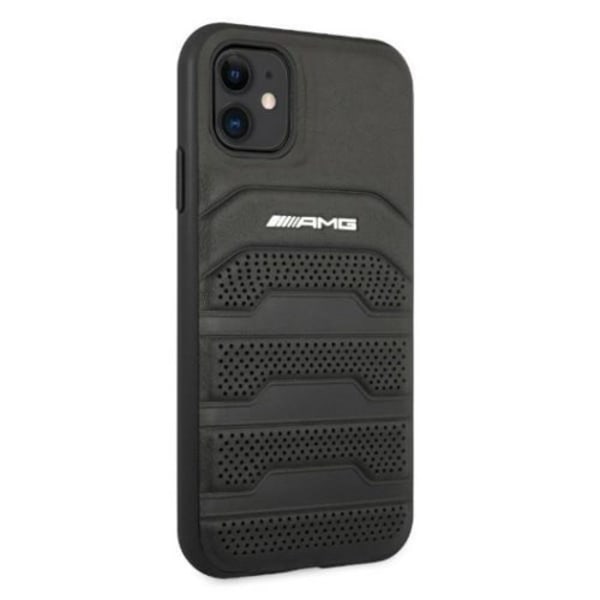 AMG Ægte Læder Debossed Lines Skal iPhone 11 - Sort Black