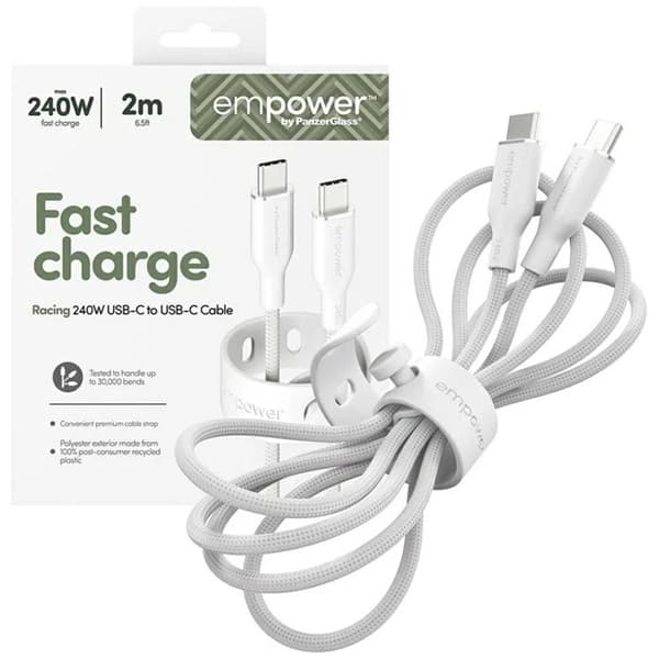 Empower by PanzerGlass USB-C till USB-C 240W Kabel 2m Racing Vit