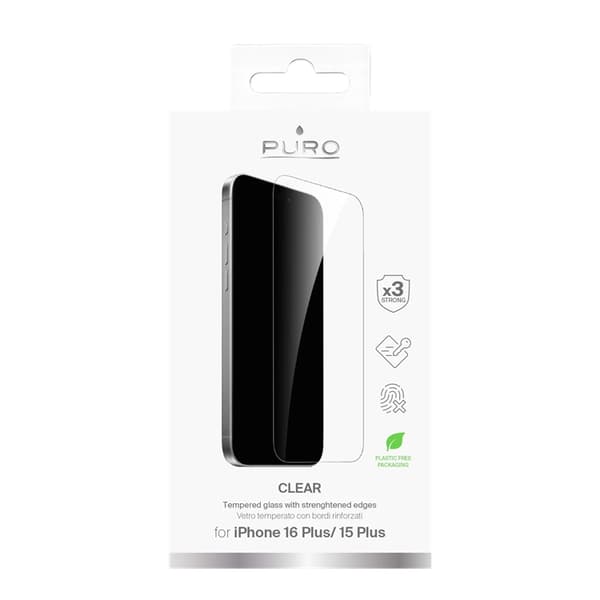 Puro iPhone 16 Plus/15 Plus Härdat Glas Skärmskydd - Clear Transparent