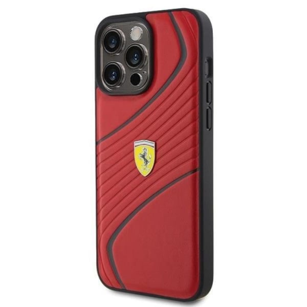 Ferrari iPhone 15 Pro -puhelinkuori Twist Metal Logo - Punainen