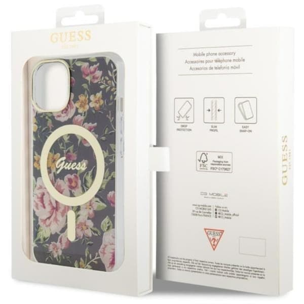 Guess iPhone 14 Mobilskal MagSafe Flower - Sort Black