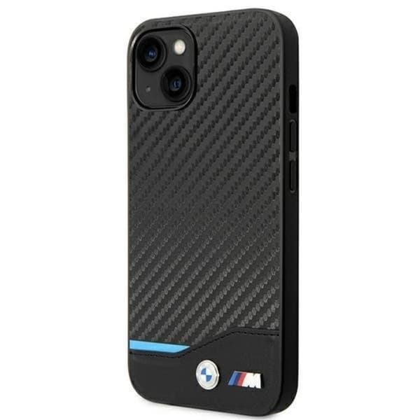 BMW iPhone 14 Skal Läder Carbon - Svart Black