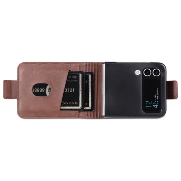 AZNS Samsung Galaxy Z Flip4 Plånboksfodral Konstläder - Brun