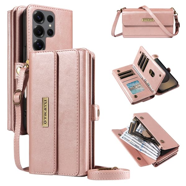YIKATU Galaxy S25 Ultra Plånboksfodral Zipper Läder - Roséguld