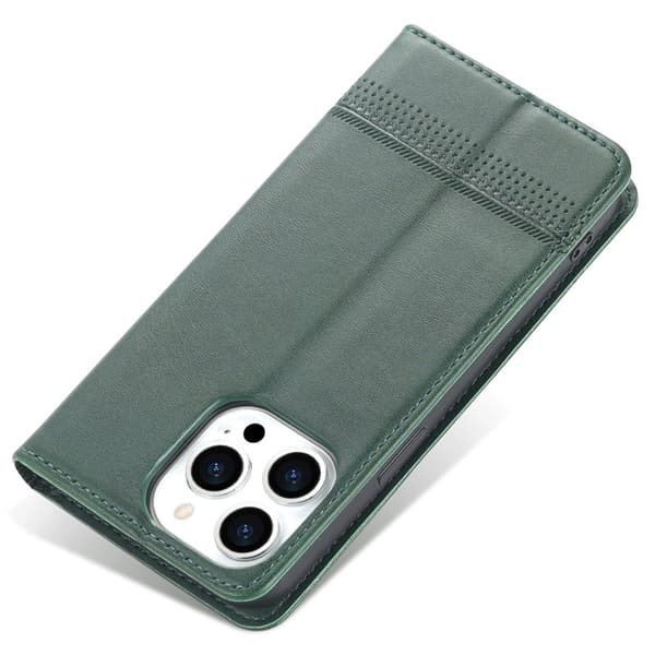 AZNS iPhone 15 Plånboksfodral Konstläder + TPU - Ställ - Grön