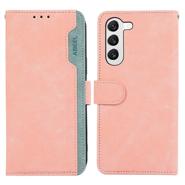 ABEEL Galaxy S22 5G Plånboksfodral RFID-Skydd Konstläder Rosa