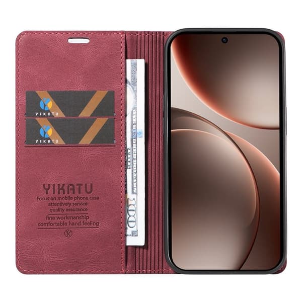 YIKATU Oppo Find X9 Pro 5G Plånboksfodral Konstläder - Vinröd