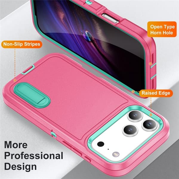 Mobilskal till iPhone 17 Pro Max Med Kickstand Silikon - Rosa/Ljusgrön Svart