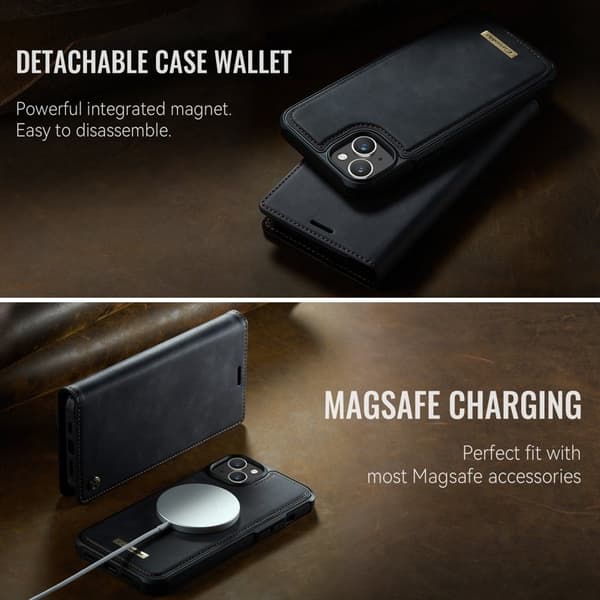 CASEME C49 Mobilskal till iPhone 14 MagSafe RFID Blocker Läder Svart
