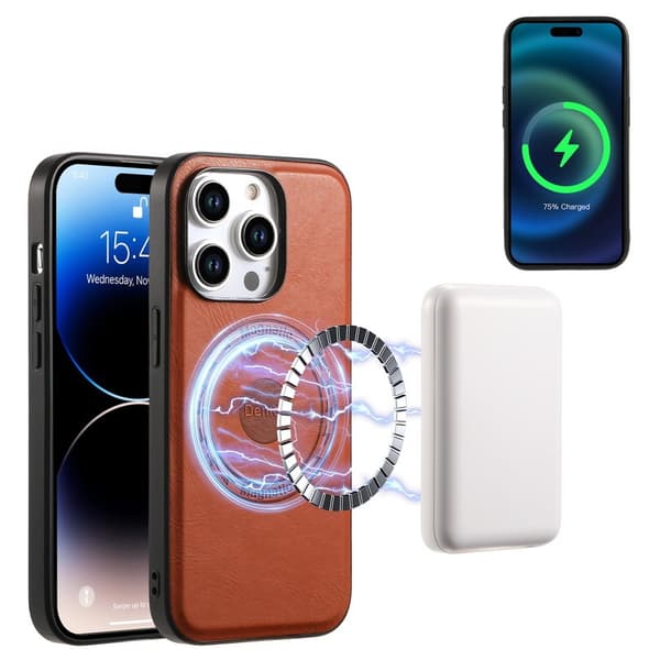 DENIOR Mobilskal till iPhone 15 Pro Max PU-läder Coated TPU+PC - Brun