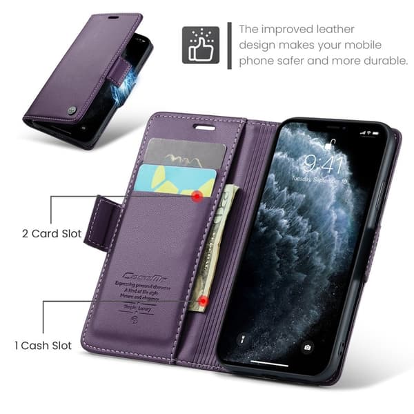 CASEME 023 Stand Leather Konstläder Plånboksfodral för iPhone 11 Pro - Lila