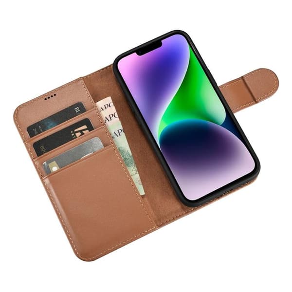 iCarer iPhone 14 Plånboksfodral 2in1 Äkta Läder - Brun Brun