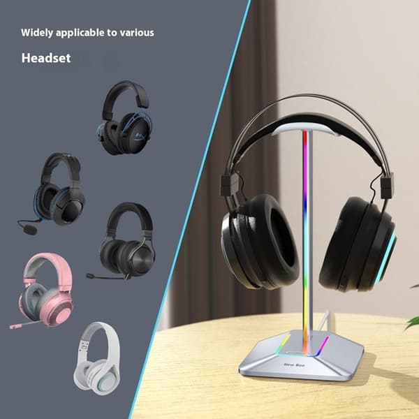 NEW BEE RGB-Ljus Hörlursställ med USB, Typ-C Expansionshub Z8 - Silver Silver