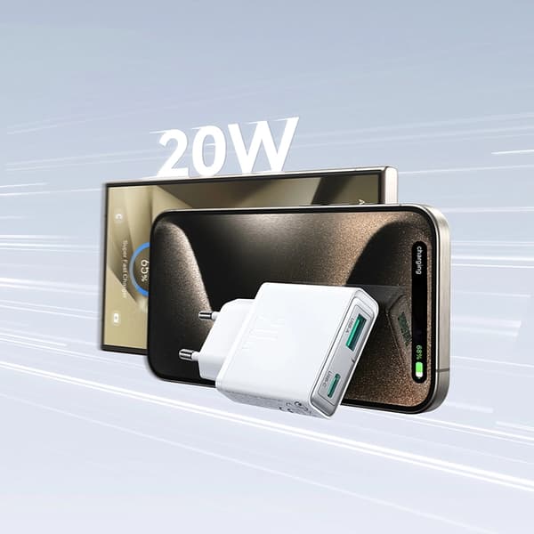 Joyroom Hurtigoplader 20W USB-A - USB-C Super Slim - Hvid Vit