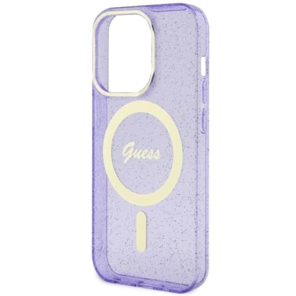 Guess iPhone 14 Pro Mobilskal MagSafe Glitter Guld - Lilla Lila
