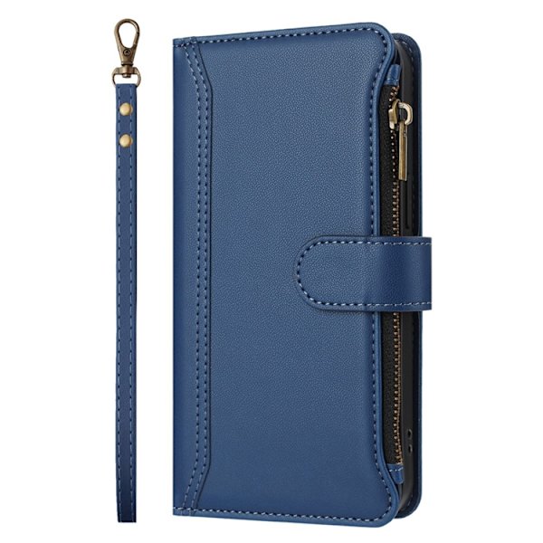 iPhone 17 Pro Plånboksfodral Zipper Med Rem - Blå Blå