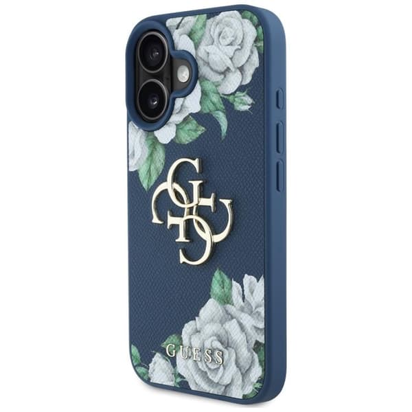 Guess Mobilskal till iPhone 16 Grained Roses Big 4G logo - Blå