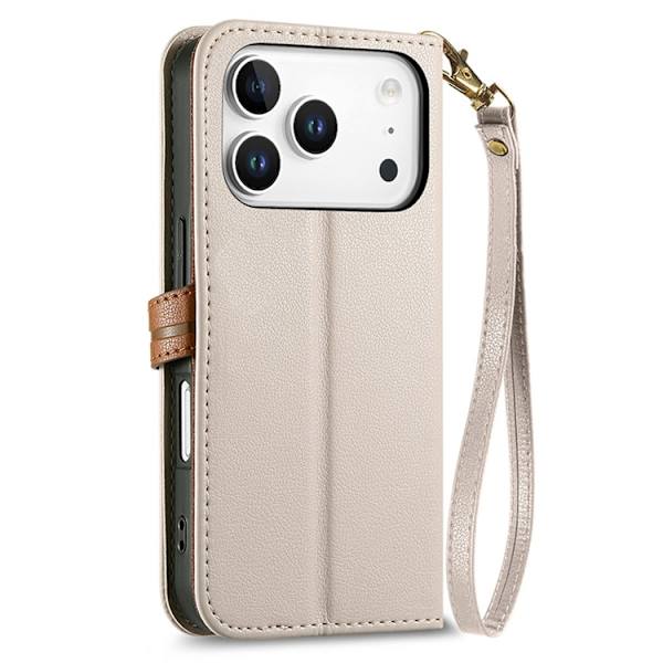 iPhone 17 Pro Plånboksfodral Leaf Magnetiskt Spänne Konstläder - Beige Beige