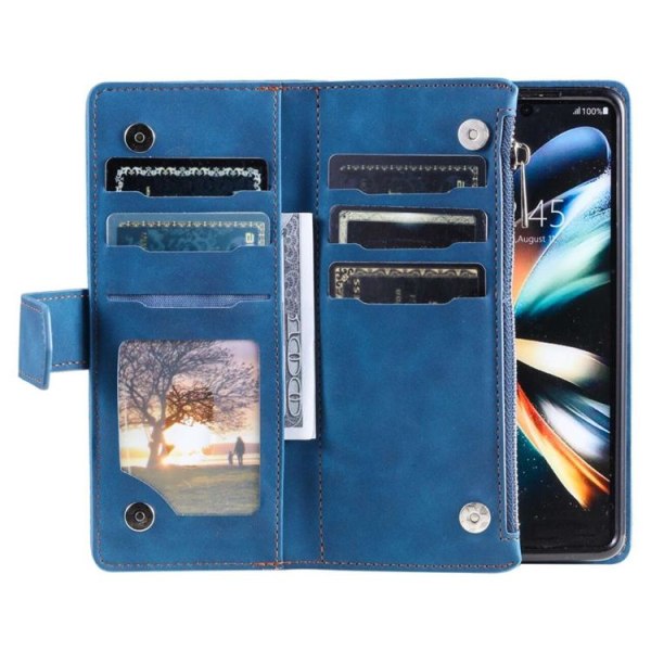 Galaxy Z Fold 4 Wallet Case Rhombus Grid - sininen