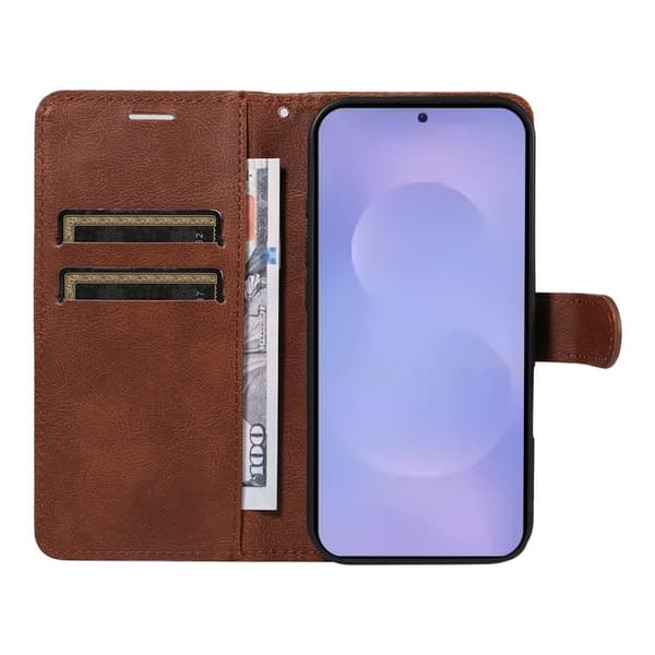 Samsung Galaxy S26 Plus Plånboksfodral Konstläder Med Rem Ställ - Brun
