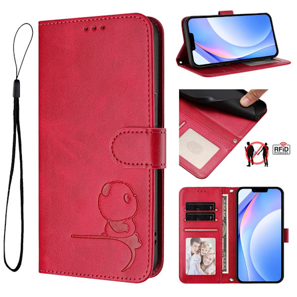 OnePlus 15 Konstläder Plånboksfodral Panda Imprint RFID-Skydd Rosa