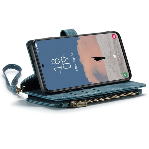 CASEME Konstläder Plånboksfodral för Samsung Galaxy S23 med Rem - Blå