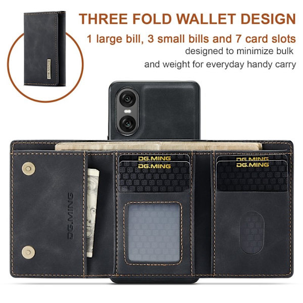 DG.MING Sony Xperia 10 VI Kickstand Konstläder Plånboksfodral Svart
