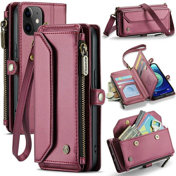 CASEME Plånboksfodral Konstläder för iPhone 12 mini - Vinröd