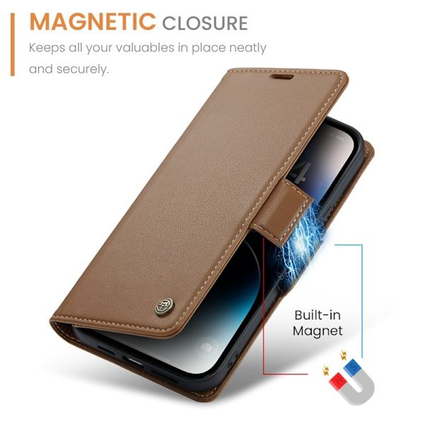 CASEME iPhone 15 Pro Plånboksfodral Konstläder RFID-Skydd Brun