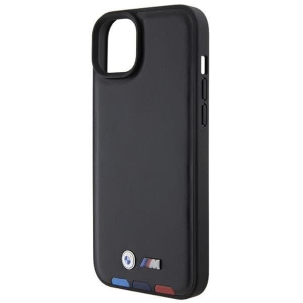 BMW Mobilskal till iPhone 15 Plus Läder Stamp Tricolor - Svart Svart