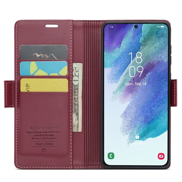 CASEME Plånboksfodral Konstläder för Samsung Galaxy S21 FE 5G - Röd