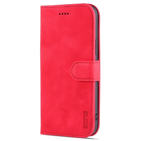 AZNS iPhone 15 Plånboksfodral Anti-Scratch Konstläder - Röd