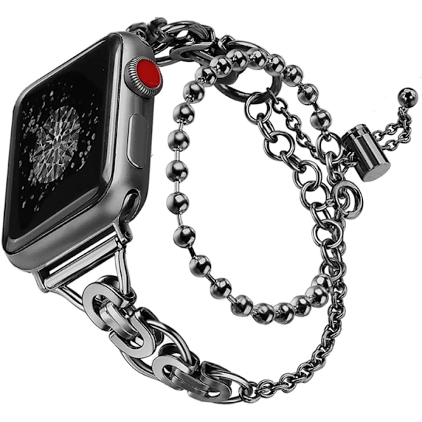Apple Watch 2/3/4/5/6/7/SE (42/44/45mm) Armband Metal Pearls - Svart Svart