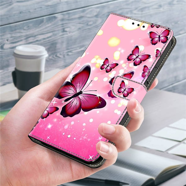 Galaxy A17 5G Konstläder Plånboksfodral Pattern Printing - Rosa Butterfly Rosa