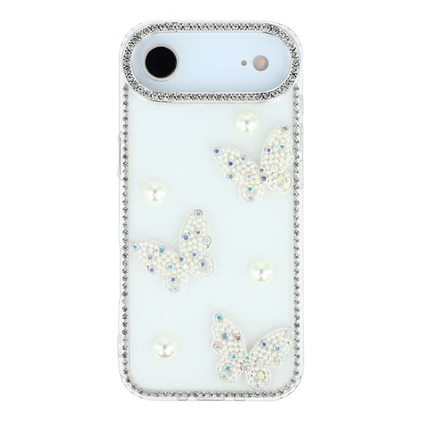 Mobilskal till iPhone Air Rhinestone Edge Pearl Butterfly Vit