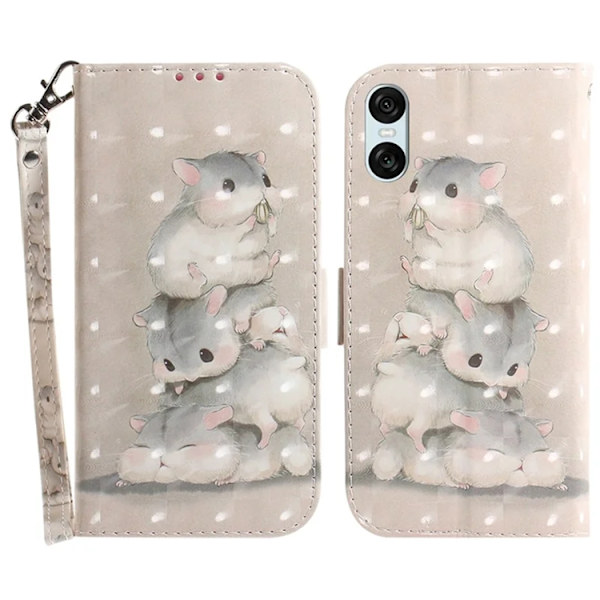 Sony Xperia 10 VI Konstläder Plånboksfodral 3D Pattern - Squirrels Beige