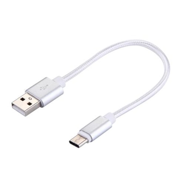 Kort USB-C kabel i Nylon stof 20 cm - Sølv Silver