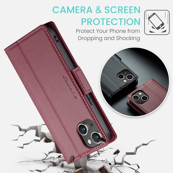 CASEME 023 iPhone 13 mini Plånboksfodral RFID-Skydd Konstläder Röd