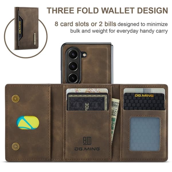 DG.MING M2 Series Kickstand Plånboksfodral Samsung Galaxy Z Fold5 Brun