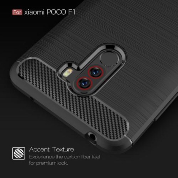 Carbon Børstet Mobiltelefon Taske til Xiaomi Pocophone F1 - Sort Black